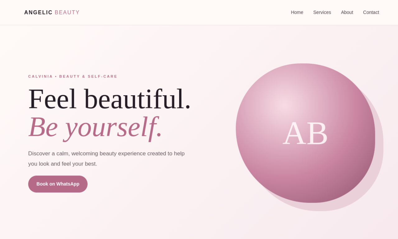 Homepage of Angelic Beauty Studio website