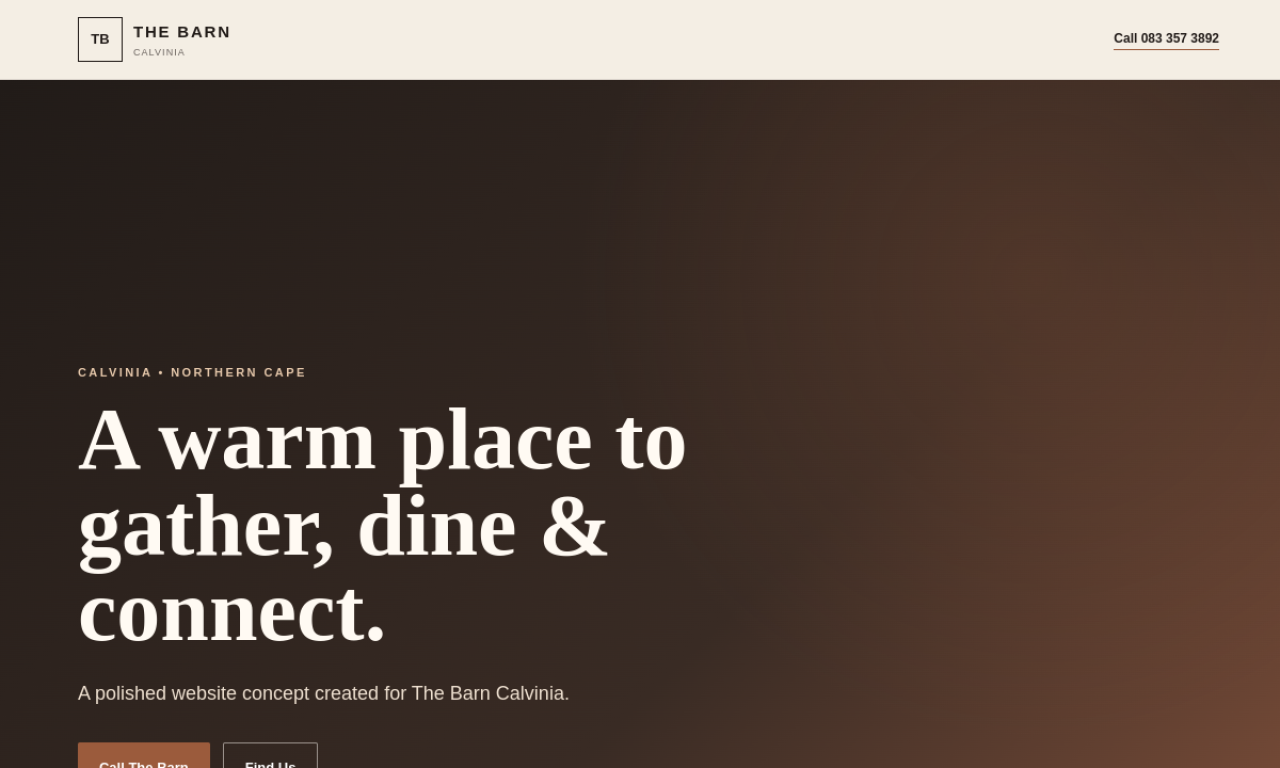 Homepage of The Barn Calvinia website