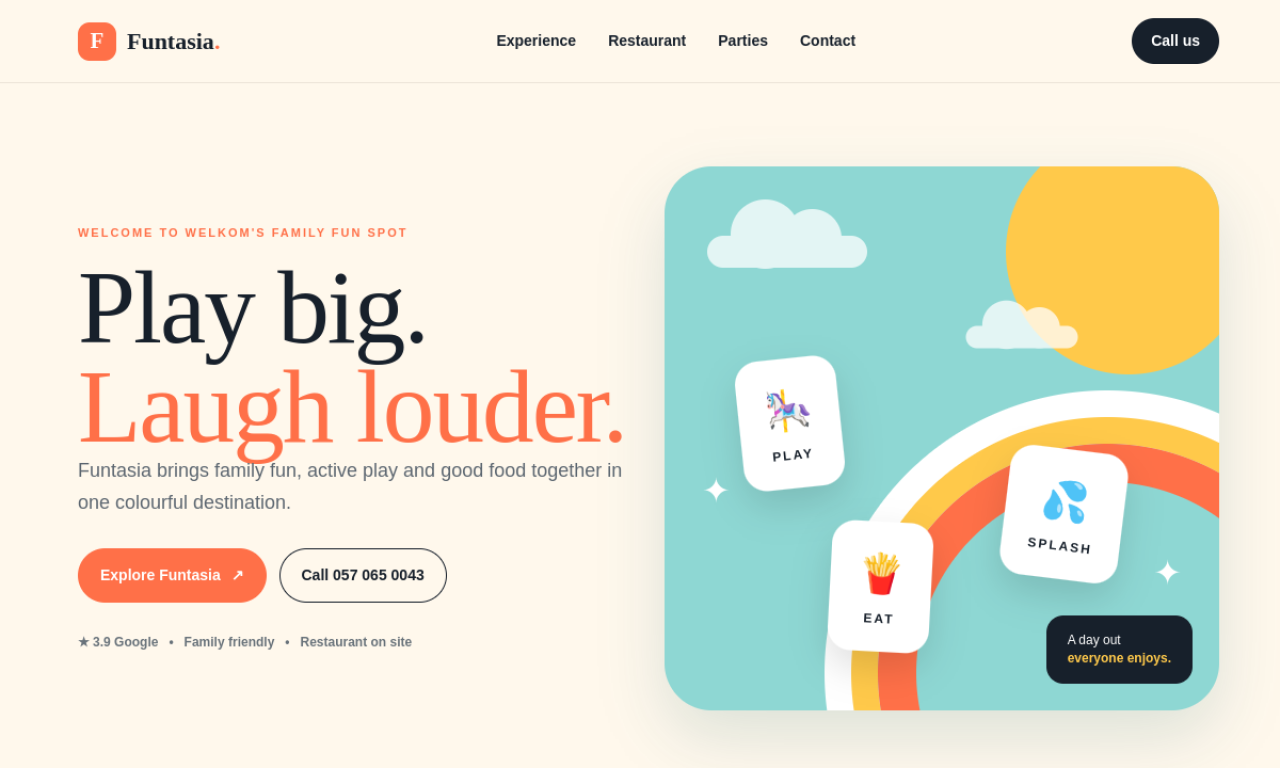 Homepage of Funtasia Fun Park and Restaurant website